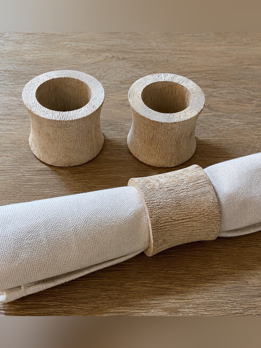 Neutral Natural Wood Napkin Rings - Set of 2